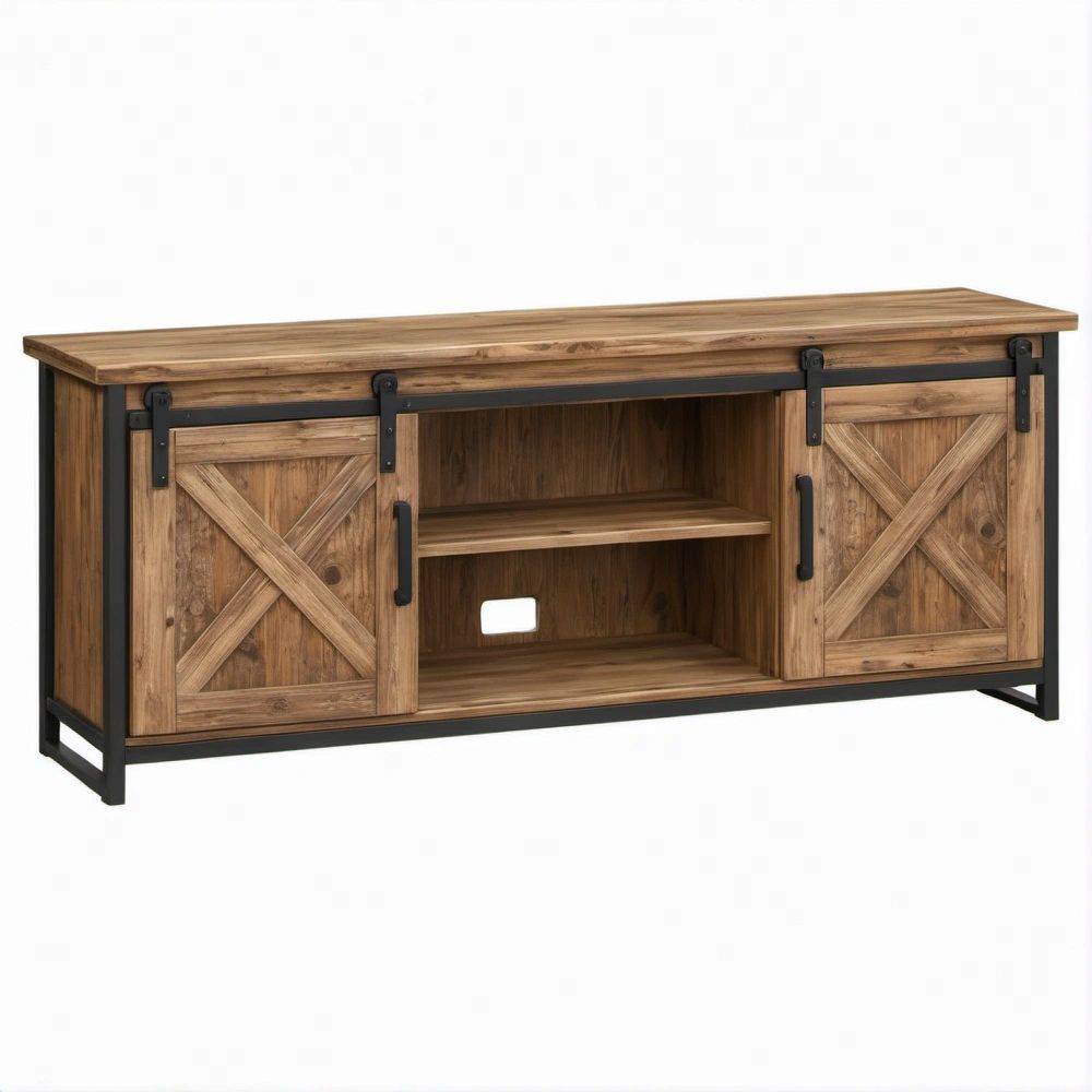 TV-Lowboard im Landhausstil, Braun/Schwarz, 150 x 40 x 65 cm, mit 2 Schiebetüren