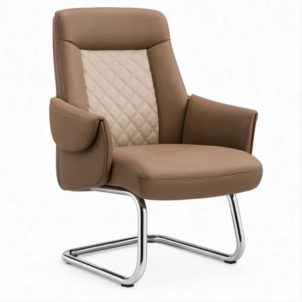 Freischwinger-Bürostuhl mit Armlehnen aus PU-Kunstleder, 64 x 68 x 102 cm, Braun/Beige