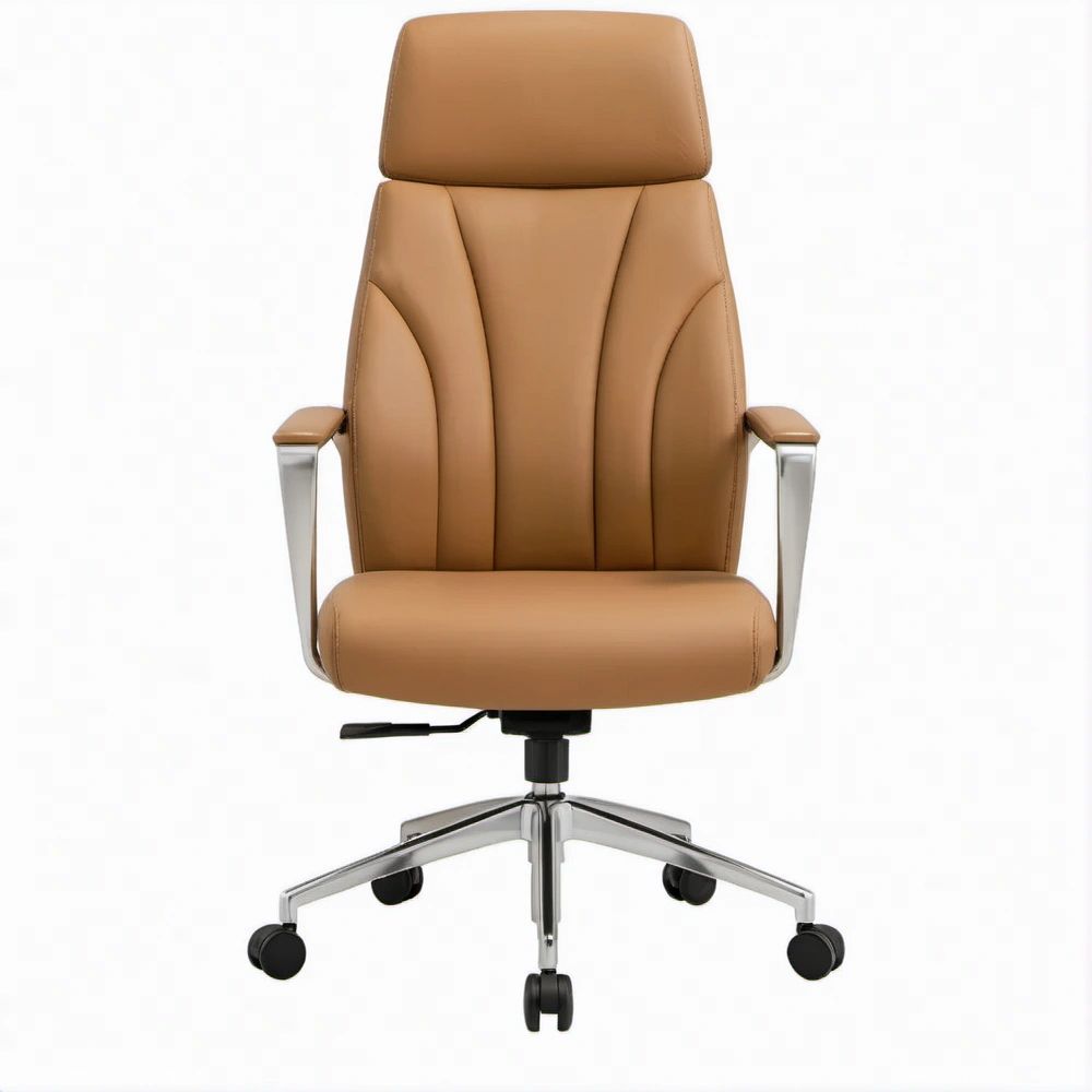 Chefsessel aus braunem PU-Kunstleder, 65 x 65 x 118–128 cm