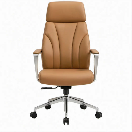 Chefsessel aus braunem PU-Kunstleder, 65 x 65 x 118–128 cm