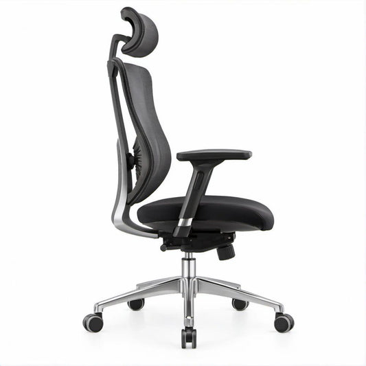 Ergonomischer Bürostuhl mit Kopfstütze, Schwarz/Silber, 70 x 70 x 118–128 cm