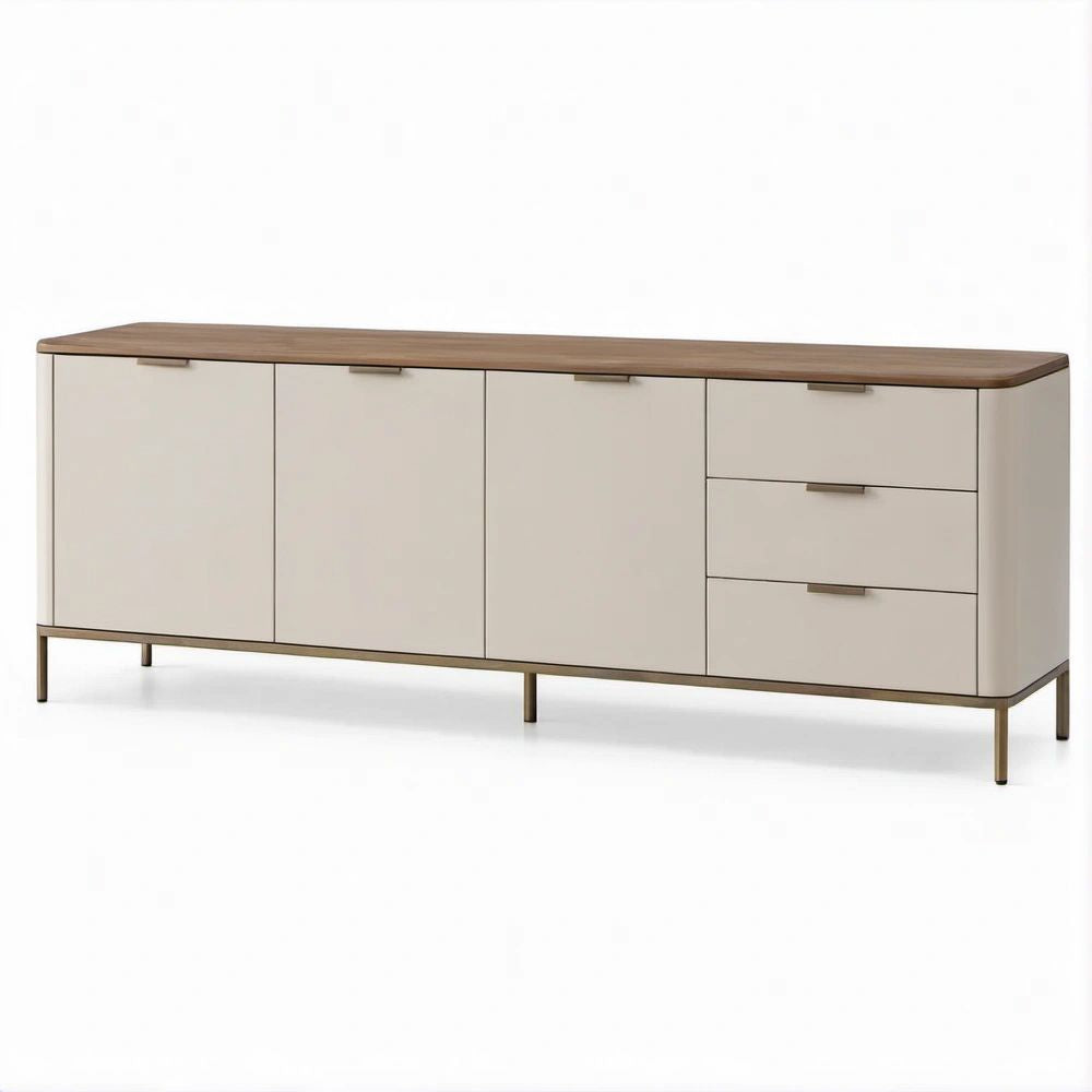 TV-Lowboard in Creme und Walnussbraun, 200 x 45 x 75 cm