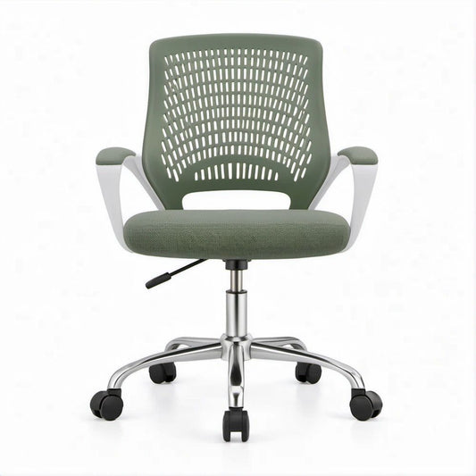 Ergonomischer Bürostuhl mit Armlehnen, Grün/Weiss/Silber/Schwarz, 63 x 63 x 90–100 cm