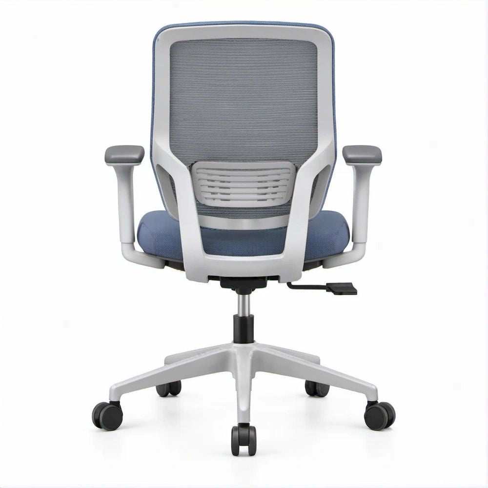 Ergonomischer Bürostuhl mit Netzrücken, Armlehnen und Rollen, Grau/Blau/Schwarz, 64 x 64 x 96–106 cm
