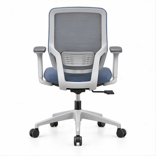 Ergonomischer Bürostuhl mit Netzrücken, Armlehnen und Rollen, Grau/Blau/Schwarz, 64 x 64 x 96–106 cm