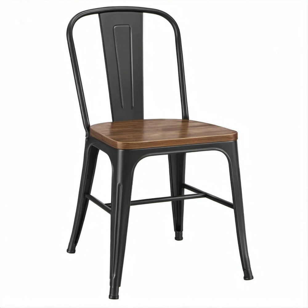 Esszimmerstuhl aus schwarzem Stahl mit Sitz in Walnussholzoptik, 44 x 52 x 85 cm