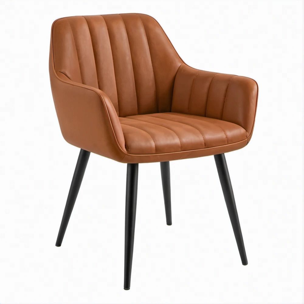 Esszimmerstuhl mit Armlehnen aus Cognac PU-Kunstleder, Schwarz, 60 x 62 x 84 cm