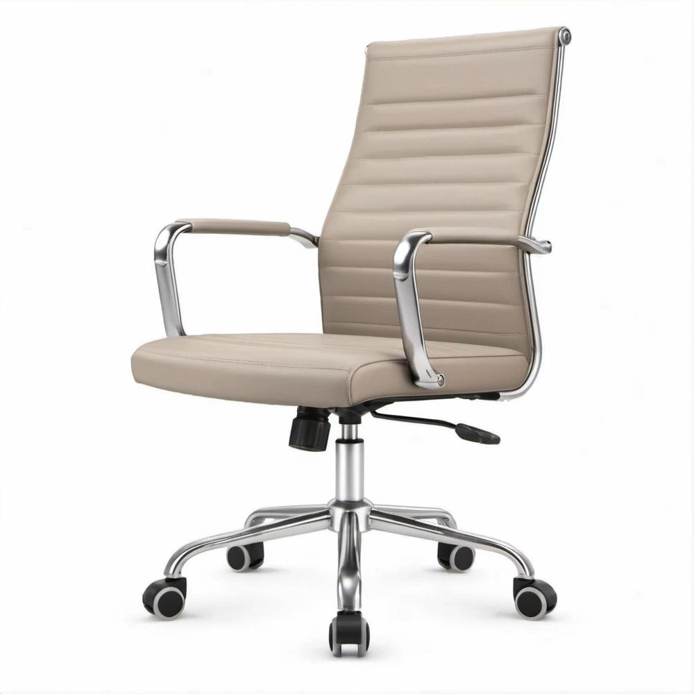 Bürodrehstuhl mit hoher Rückenlehne aus PU-Kunstleder, Beige, 60 x 60 x 110–120 cm