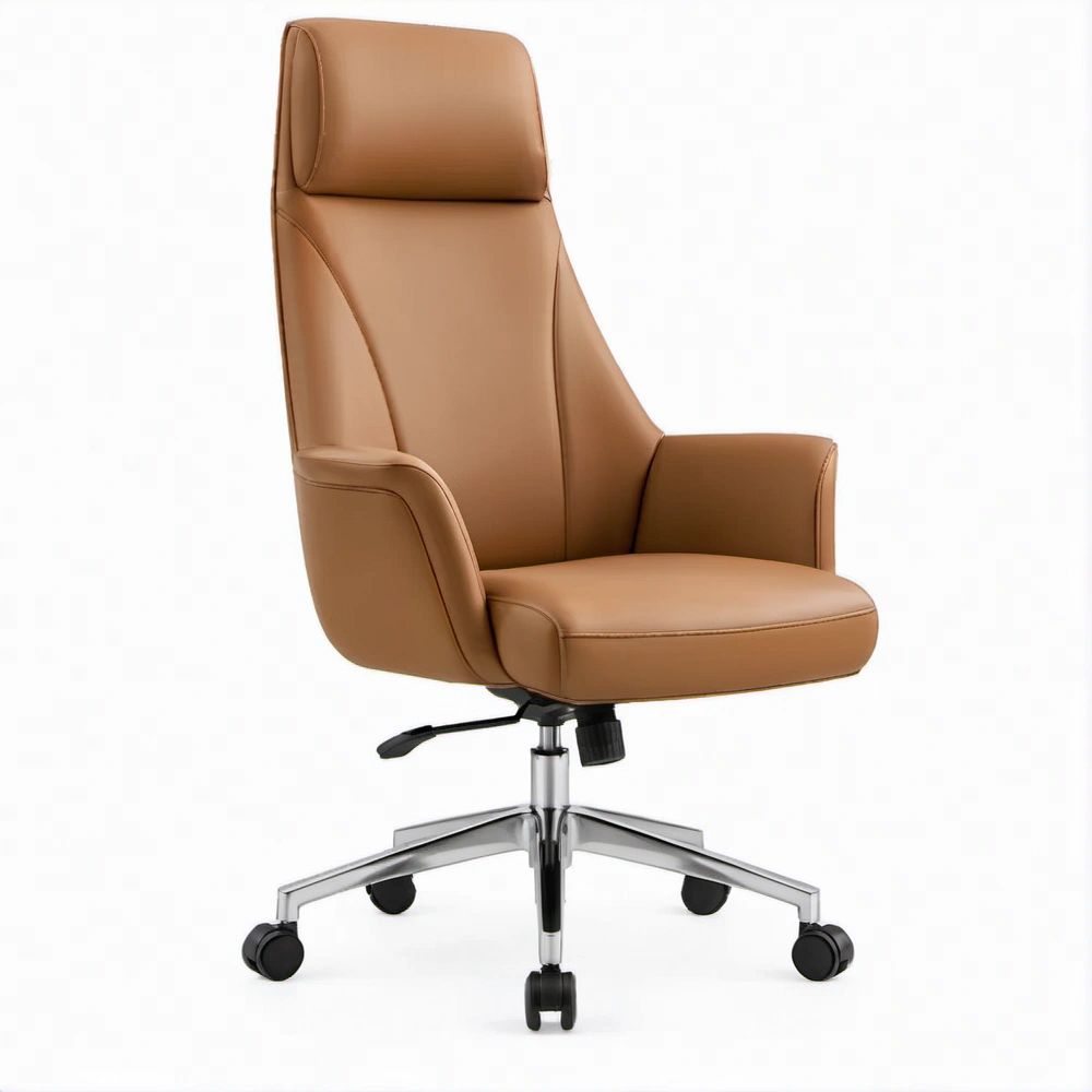 Ergonomischer Bürostuhl mit hoher Rückenlehne und Kopfstütze, Cognacbraun, 68 x 68 x 114–124 cm
