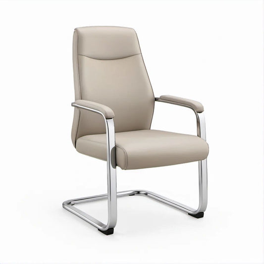 Freischwinger-Bürostuhl mit Armlehnen, beige, verchromter Stahl, 60 x 65 x 108 cm