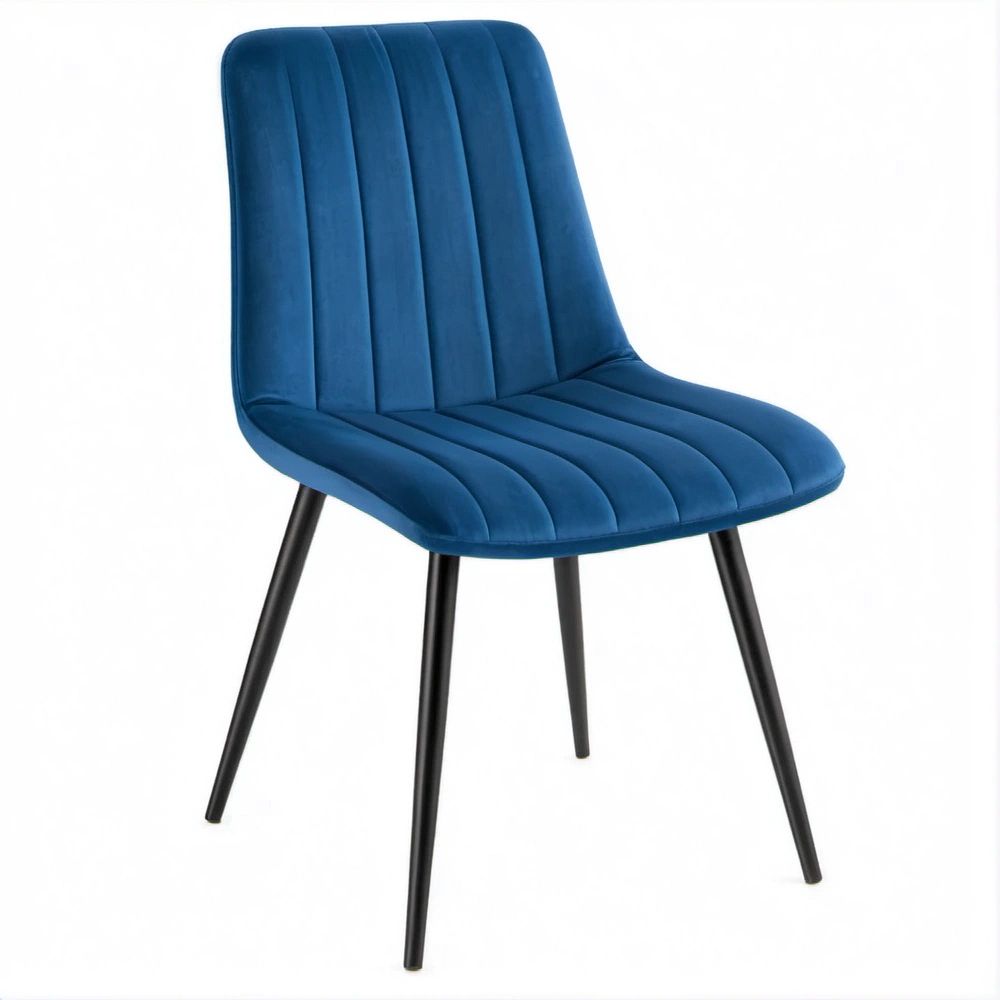 Gepolsterter Esszimmerstuhl in Blau mit Samtbezug und schwarzen Stahlbeinen, 46 x 57 x 86 cm