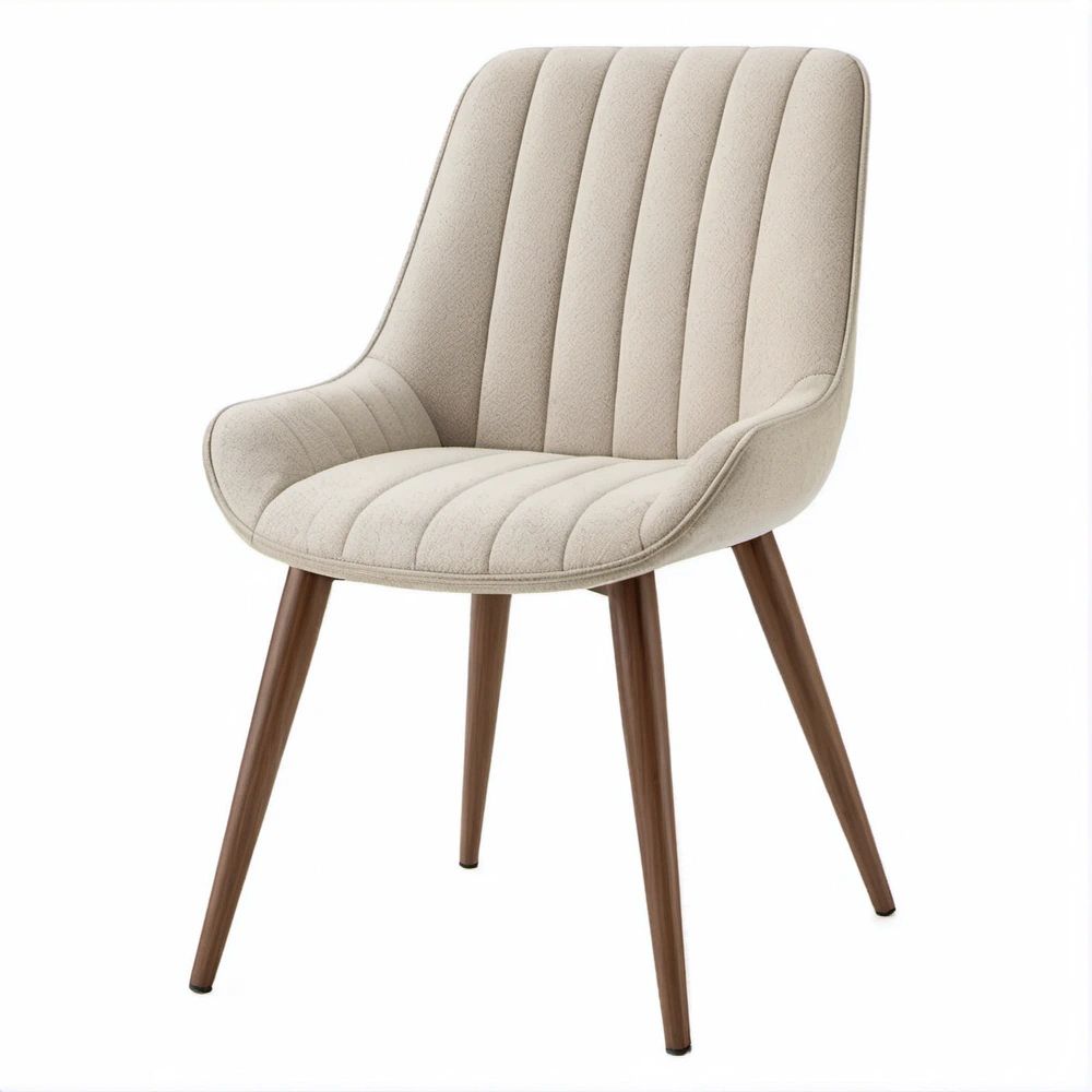 Esszimmerstuhl mit Armlehnen aus Bouclé-Polyester und Massivholz, Beige/Walnussbraun, 58 x 61 x 85 cm