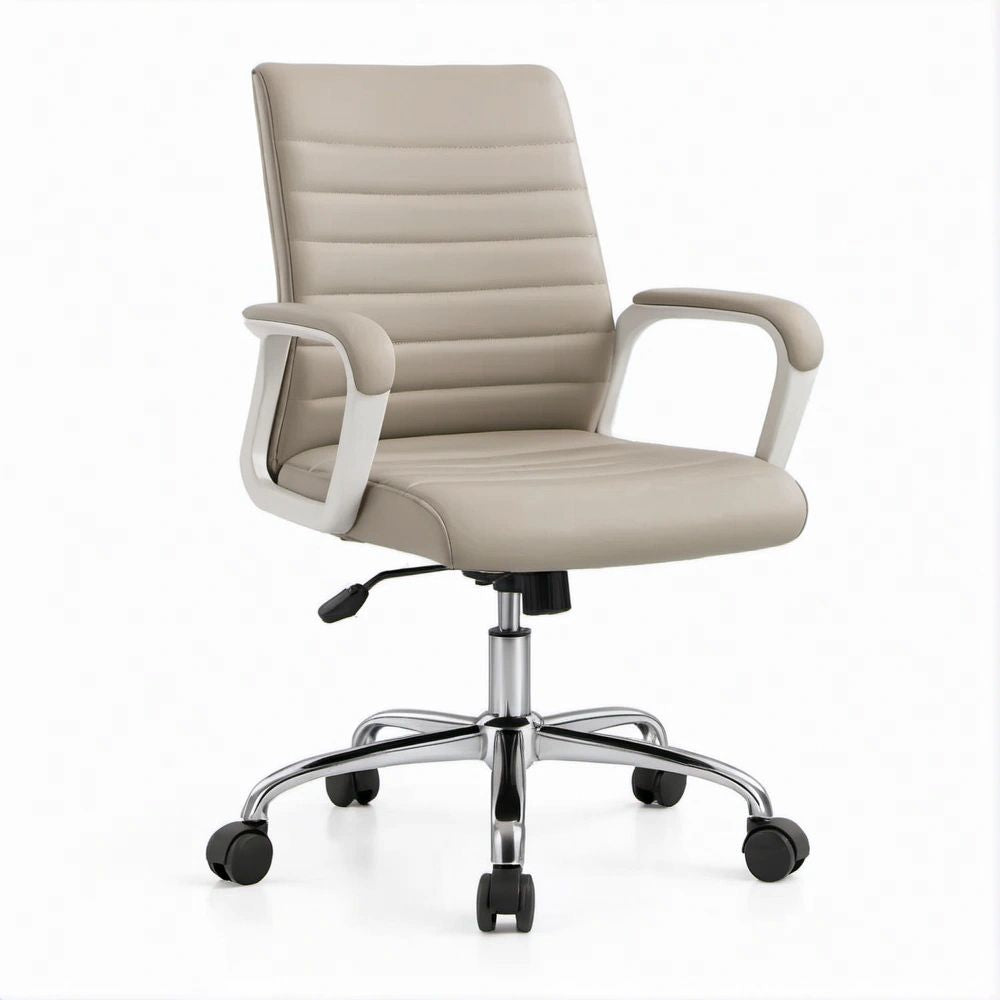Bürodrehstuhl Beige/Chrom/Schwarz mit Armlehnen und Rollen, 62 x 62 x 99–109 cm