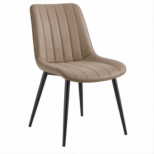 Gepolsterter Stuhl mit hoher Rückenlehne, Taupe, schwarzes Stahlgestell, 53 x 61 x 84 cm